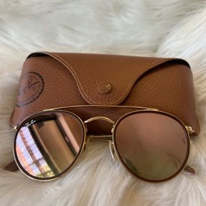 Ray Ban Round Double Bridge Sunglasses Gold
